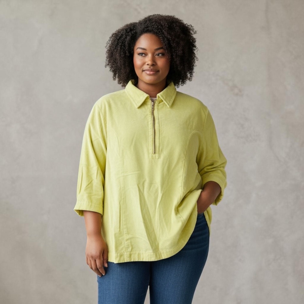 Soft Surroundings Yellow Half Zip Shirt Medium